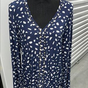 Elegant Navy and White Patterned Blouse size medium I-N-C